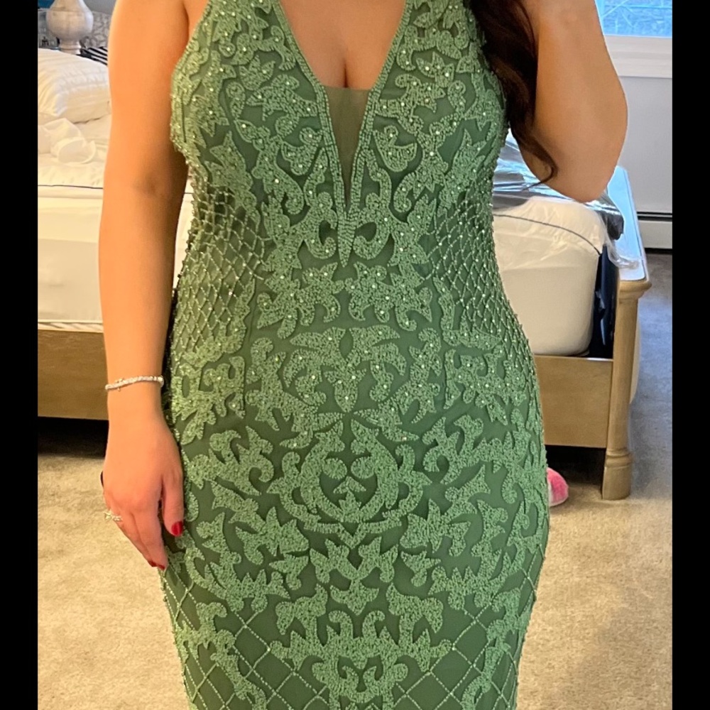 Olive green primavera 3433 evening gown - Picture 2 of 4